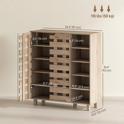Shoe Cabinet, 21 Pair Shoe Storage Cabinet Organizer with 5-tier Double Door Cabinet and 5-tier Open Shelves, Beige