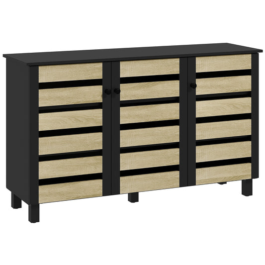 Rustic Shoe Storage Cabinet: 3 Slatted Doors, Adjustable Shelves for 15 Pairs, Entryway Organizer Kids Crystal