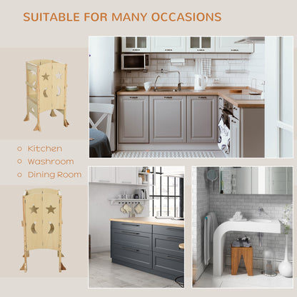 Step Stool with Support Handles Safety Rail Non-Slip Hardwood Stepping Stool for Kids Toddlers Counter Step Natural