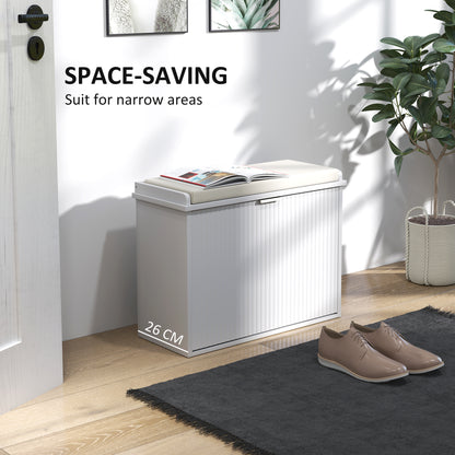 Entryway Bench with Padded Seat and Flip-Drawers, Holds up to 265lbs, Shoe Storage Bench for 6 Pairs of Shoes, White