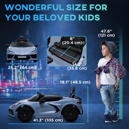 12V Kids Electric Car Corvette Licensed Remote Control Suspension Music Headlight Slow Start Light Blue Ride On