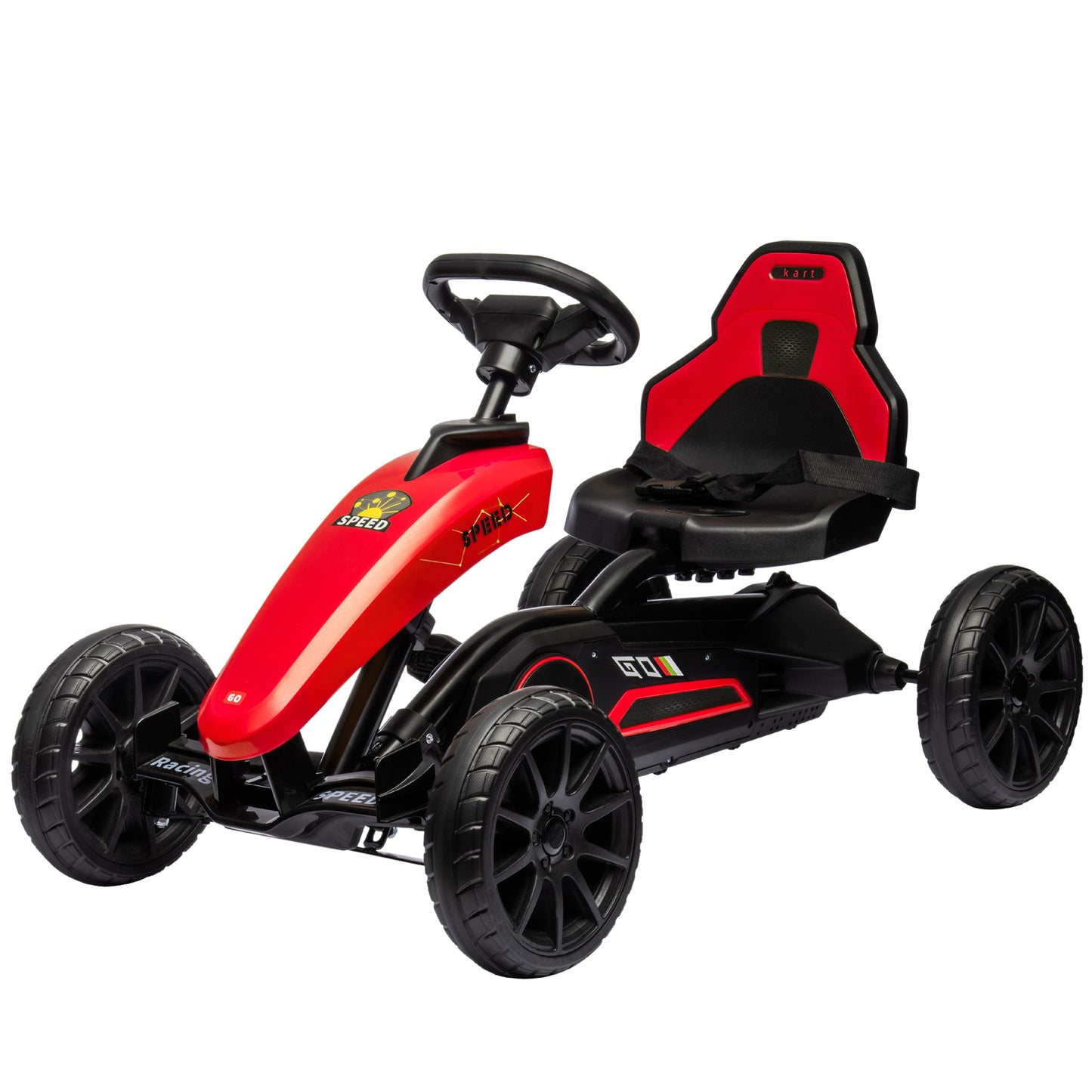 Pedal Racer: Kids Go-Kart with Adjustable Seat, Swing Axle, Handbrake, Red EVA Wheels, Foot Racer Kids Crystal