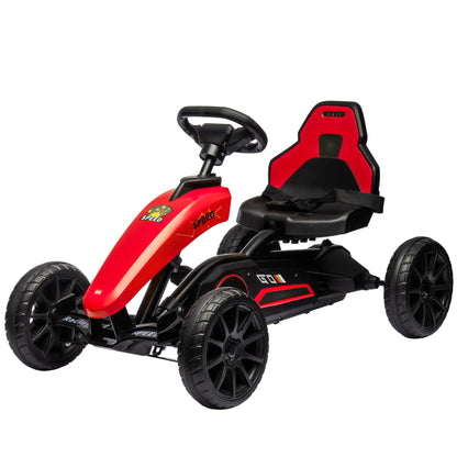 Pedal Racer: Kids Go-Kart with Adjustable Seat, Swing Axle, Handbrake, Red EVA Wheels, Foot Racer