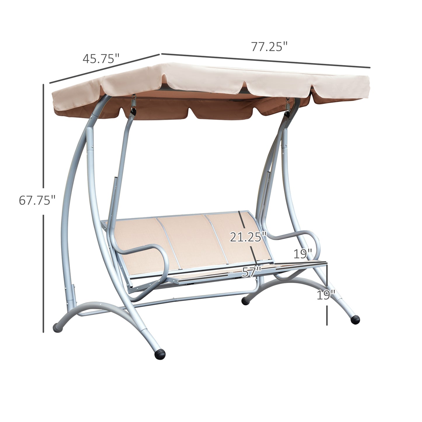 3 Person Patio Swing Seats with Adjustable Canopy Outdoor Swing Chair Bench for Garden, Poolside, Beige Kids Crystal