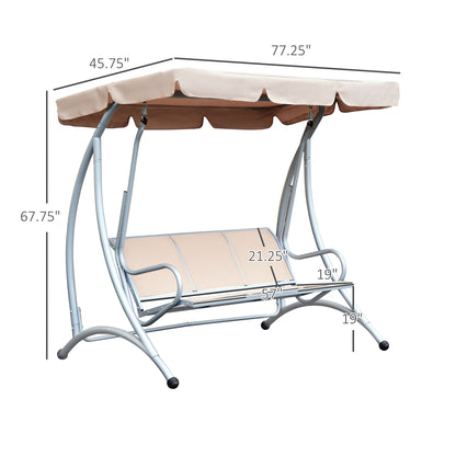3 Person Patio Swing Seats with Adjustable Canopy Outdoor Swing Chair Bench for Garden, Poolside, Beige