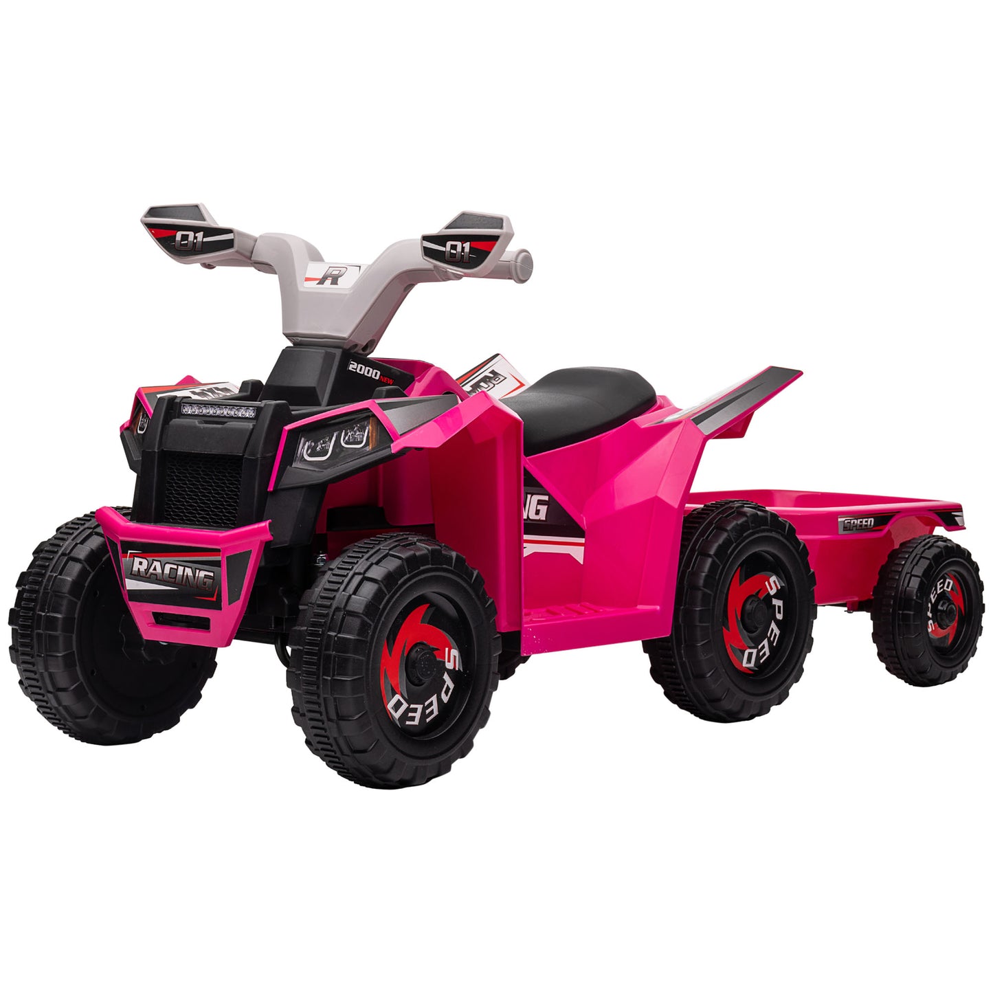 Ride-On Car: 6V, Electric, Trailer, Forward/Reverse, Wear-Resistant Wheels, Toddlers, Pink Kids Crystal