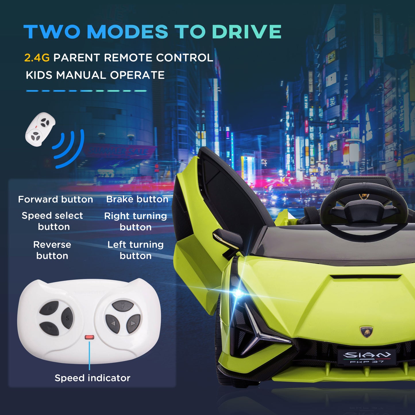 Compatible 12V Battery-powered Kids Electric Ride On Car Toy with Parental Remote Control Music Lights MP3 Green Kids Crystal