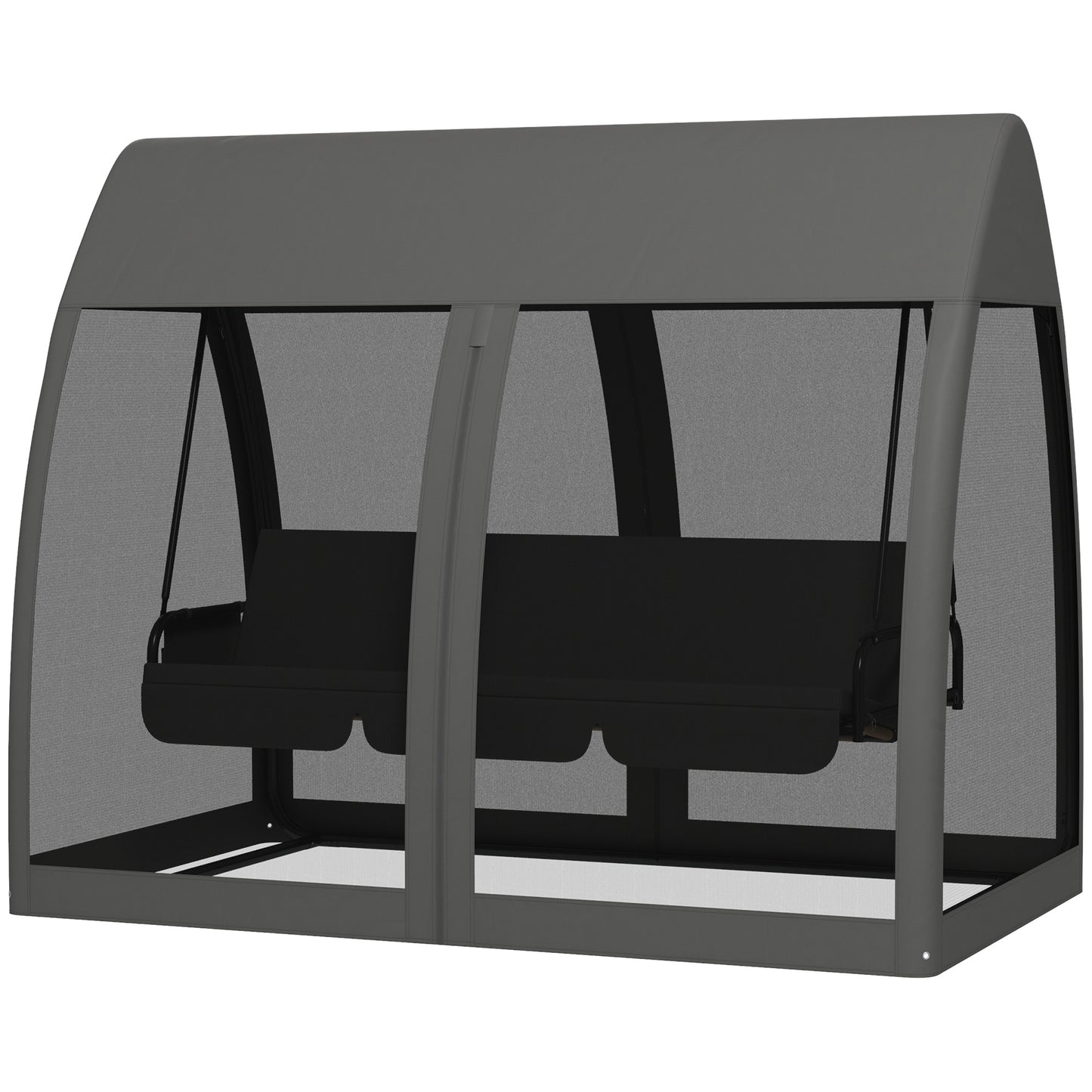 3-Seater Swing Chair with Canopy, Steel Stand, Outdoor Lounger Bed, Netting Walls, Perfect for Patio - Grey Kids Crystal