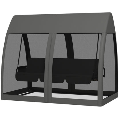 3-Seater Swing Chair with Canopy, Steel Stand, Outdoor Lounger Bed, Netting Walls, Perfect for Patio - Grey