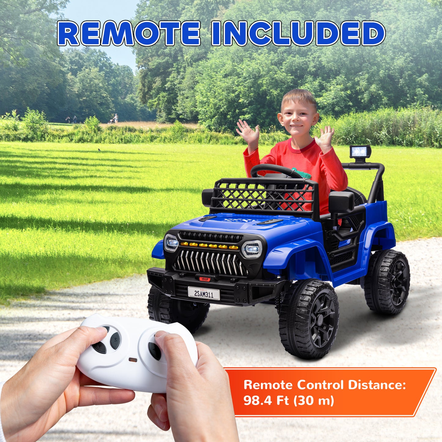 12V Ride on Truck, Electric Car for Kids with Remote Control, Suspension, 3 Speeds, USB Music Headlights, Dark Blue Kids Crystal