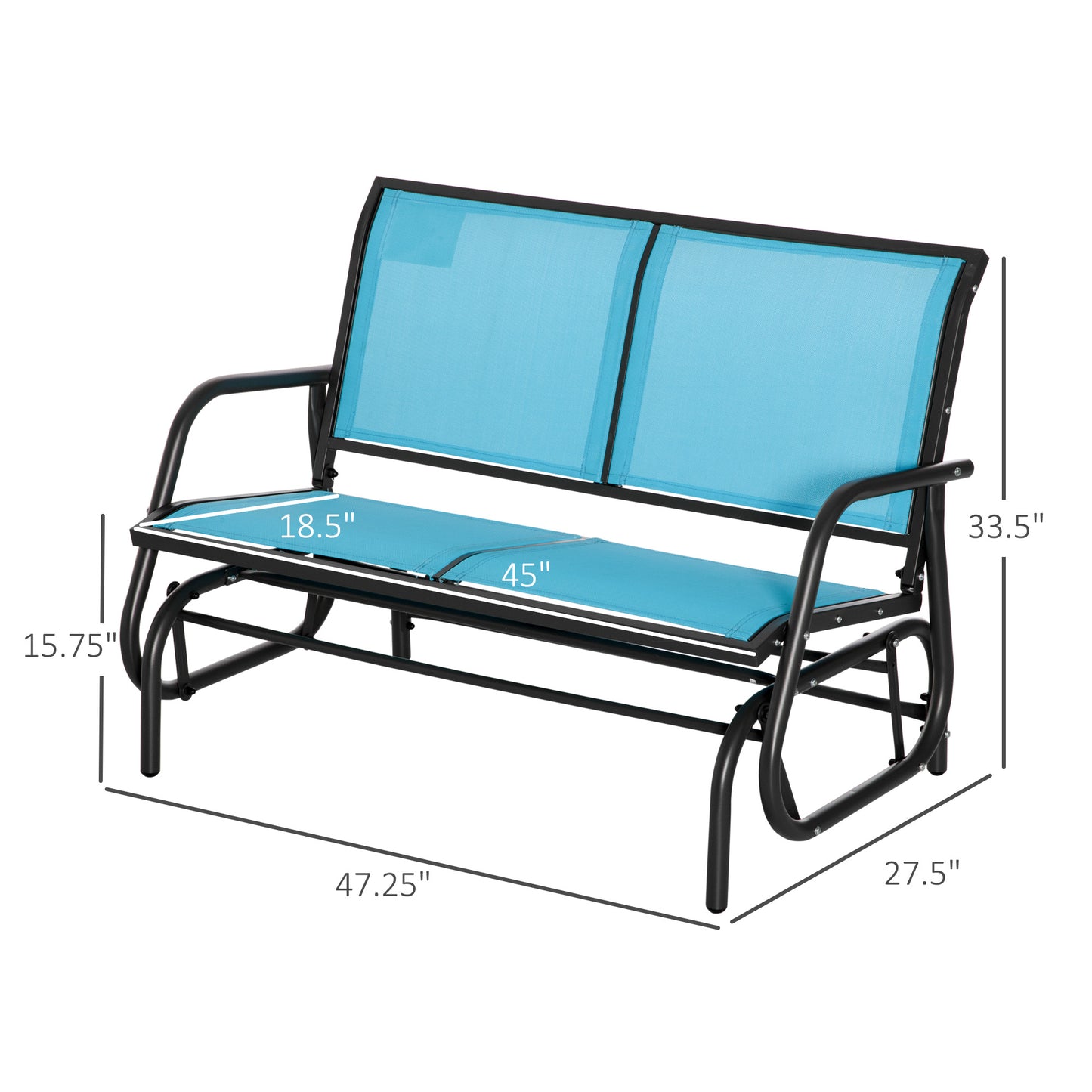Patio Glider Bench Outdoor Double Swing Chair Steel Frame Garden Rocking Loveseat Heavy-Duty Blue Kids Crystal