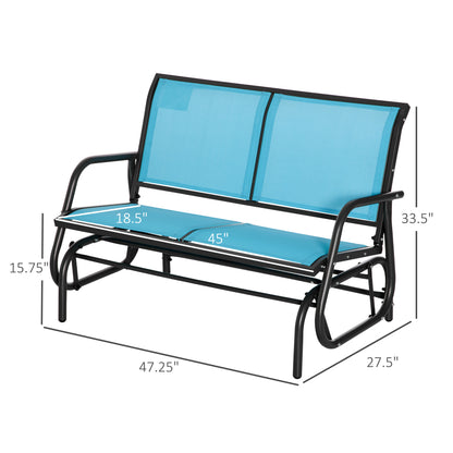 Patio Glider Bench Outdoor Double Swing Chair Steel Frame Garden Rocking Loveseat Heavy-Duty Blue