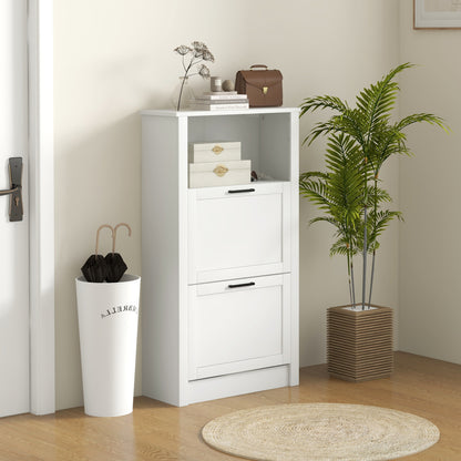 Shoe Rack Cabinet 10 Pairs Open Shelf 2 Drawers Space Efficient Hallway Entryway White