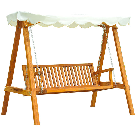 80" Patio Swing Chair with Canopy Outdoor Wooden Swing Bench Hammock for Garden, Poolside, Backyard