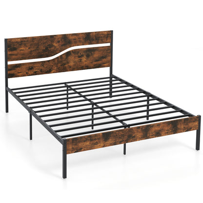 Twin/Full/Queen/King Metal Bed Frame with Wooden Headboard and Footboard-Queen Size