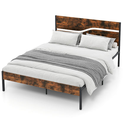 Twin/Full/Queen/King Metal Bed Frame with Wooden Headboard and Footboard-Queen Size