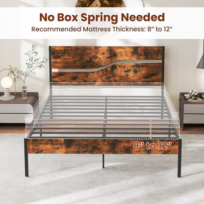 Twin/Full/Queen/King Metal Bed Frame with Wooden Headboard and Footboard-Queen Size