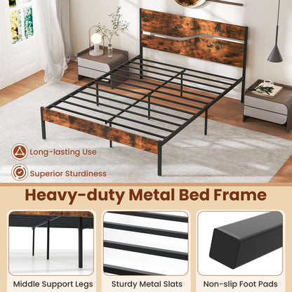 Twin/Full/Queen/King Metal Bed Frame with Wooden Headboard and Footboard-Queen Size