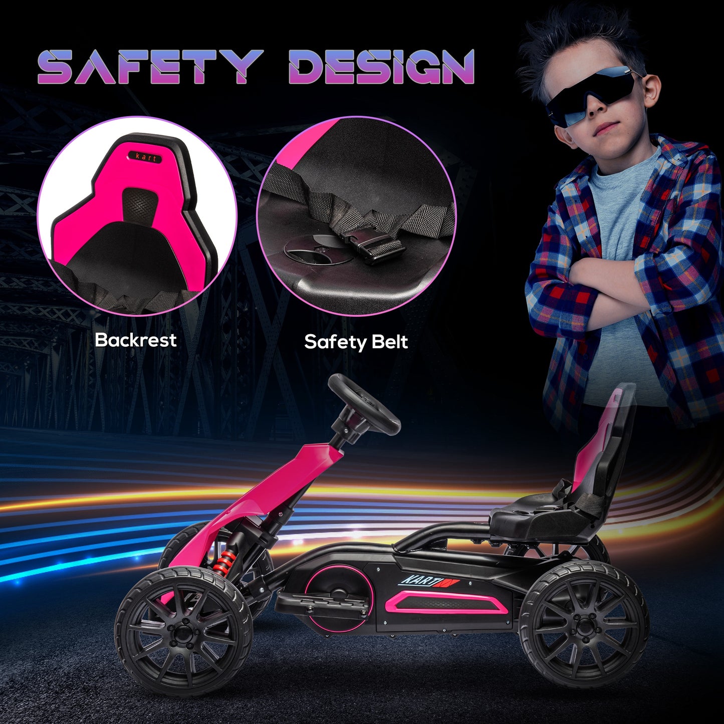 12V Kids Electric Go Kart Racer Outdoor Car Forward Backward Adjustable Speed Pink for Ages 3-8 Kids Crystal