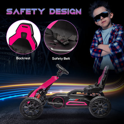 12V Kids Electric Go Kart Racer Outdoor Car Forward Backward Adjustable Speed Pink for Ages 3-8