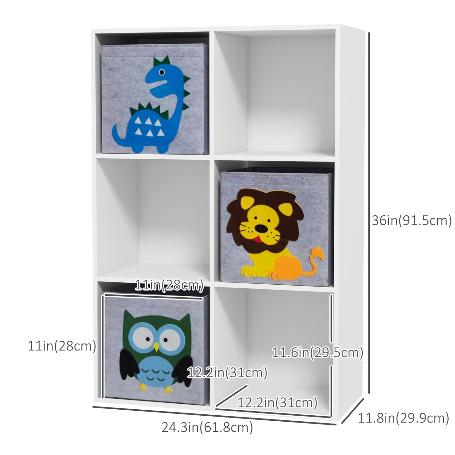 Toy Storage Organizer with 3 Nonwoven-Fabric Drawers for Childrens Room Playroom Hallway White Kids Crystal