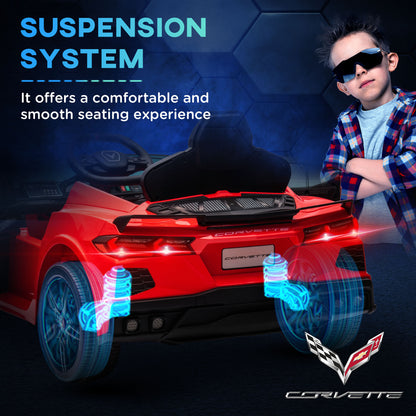 12V Kids Electric Car Corvette Licensed Remote Control Suspension Music Headlight Slow Start Red Ride On Vehicle