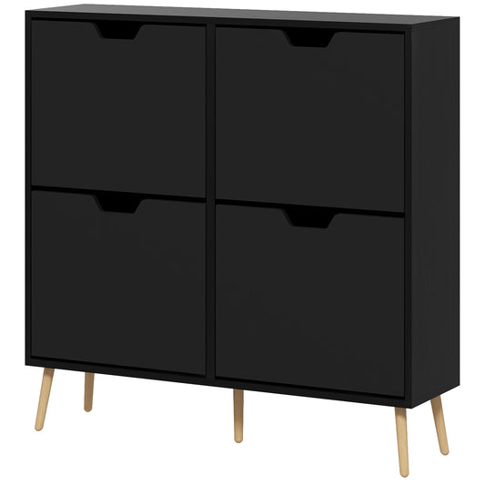 Shoe Storage Cabinet with 4 Flip Drawers and Adjustable Shelf, Shoe Cabinet for 16 Pairs of Shoes, Black Kids Crystal