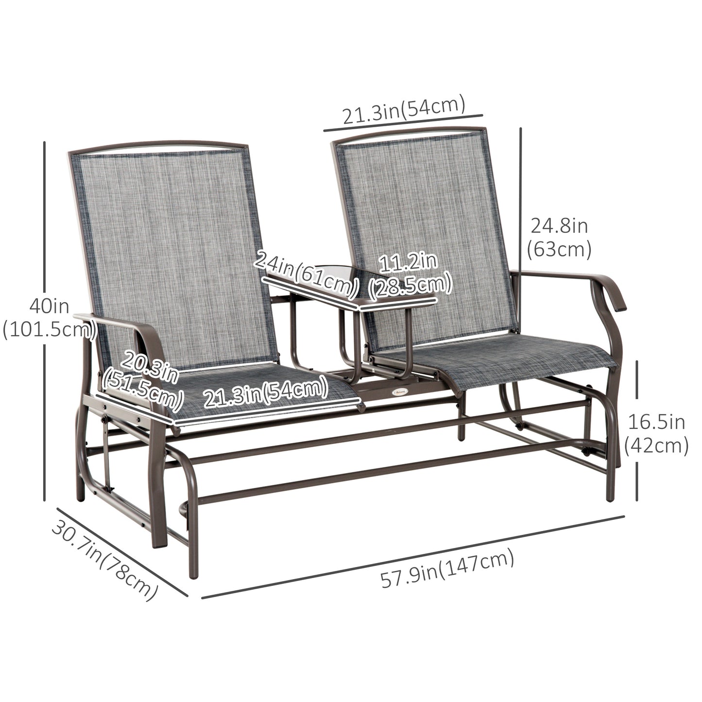 2-Person Patio Glider Bench Outdoor Loveseat Rocker Swing Chair Garden Furniture Grey Kids Crystal