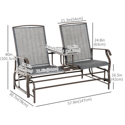 2-Person Patio Glider Bench Outdoor Loveseat Rocker Swing Chair Garden Furniture Grey