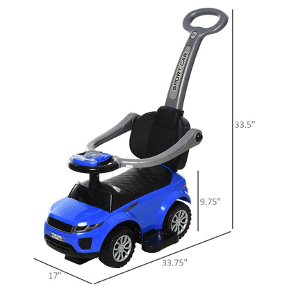 3 In 1 Kid Ride on Push Car Stroller Sliding Walking Car with Horn Music Light for 1-3 Years Old Blue