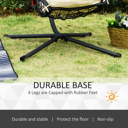 Outdoor Patio Rattan Wicker Swing Chaise Chair Hammock Lounger Hanging Curved Chaise Furniture w/ Stand & Cushion Beige