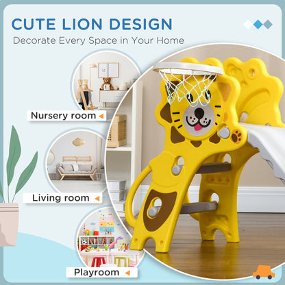 2-in-1 Toddler Slide and Basketball Hoop Playset for Kids 18-36 Months Indoor Activity Yellow