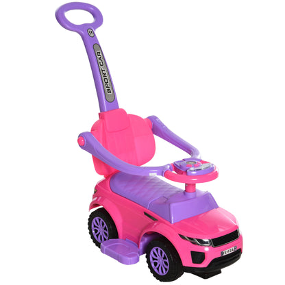 3 In 1 Kid Ride on Push Car Stroller Sliding Walking Car with Horn Music Light Function Secure Bar for 1-3 Years Old Pink