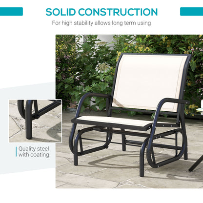 Patio Glider with Breathable Mesh Fabric Seat & Backrest, Metal Frame Outdoor Glider Swing Chair with Armrests, Cream