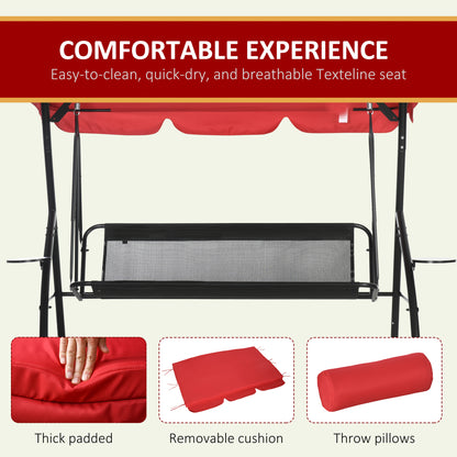 3-Seat Outdoor Patio Swing Chair: Converting Flat Bed, Canopy Glider with Adjustable Shade, Removable Cushion, Pillows