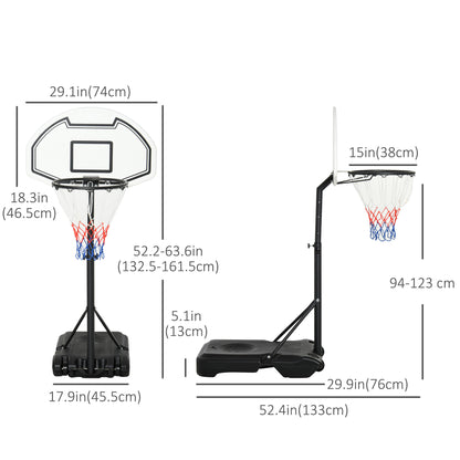 51"-64" Height Adjustable Basketball Hoop System Portable Poolside with Wheels