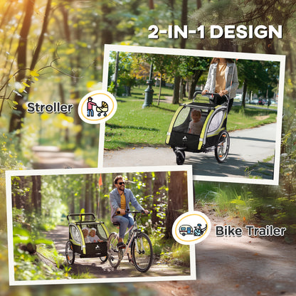 2-in-1 Convertible Child Bike Trailer & Stroller Combo Safety Brake Storage Basket Yellow Color Outdoor