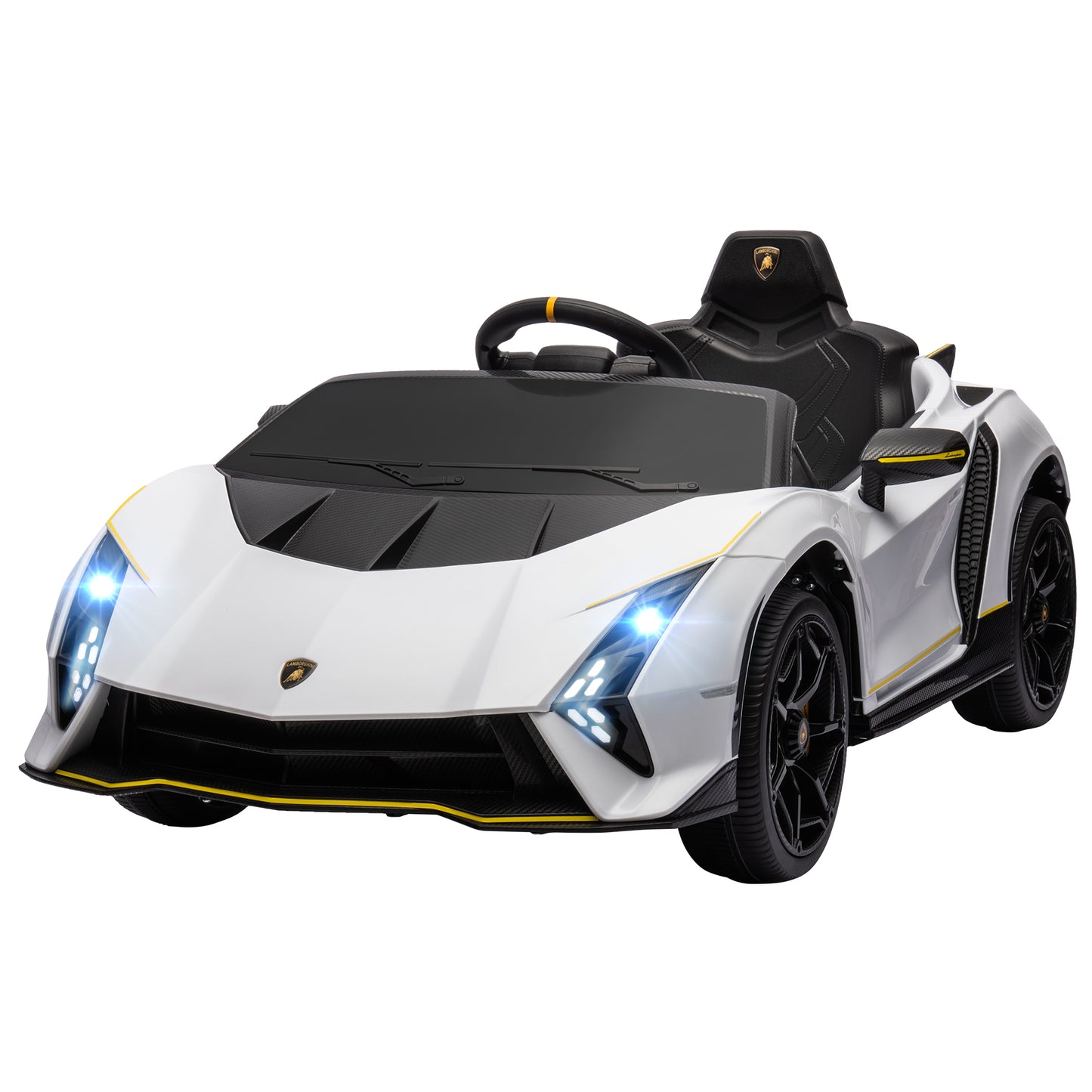 12V Lamborghini Autentica Licensed Kids Car with Remote Control, 4 Wheels Spring Suspension, Soft Start, White Kids Crystal
