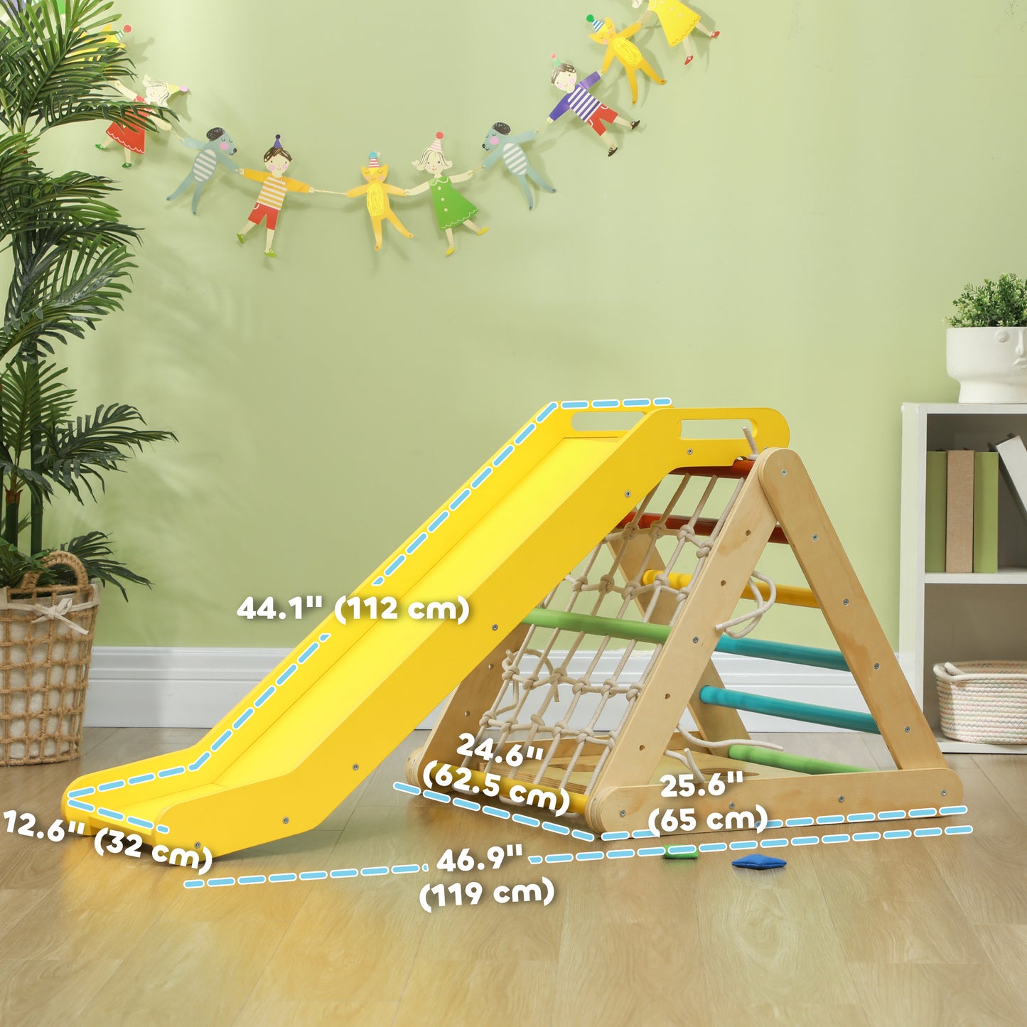 5 in 1 Pikler Triangle Set with Slide, Sandbags, for 18-48 Months Kids Crystal