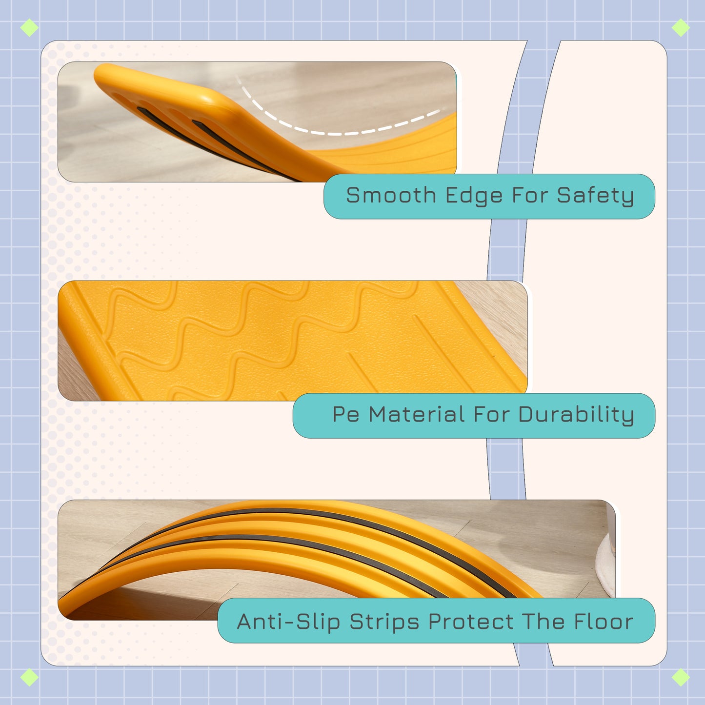 32.3" Balance Board Wobble Board Kids Curvy Rocker Board Ended Preschool Learning Montessori Waldorf Toy Yellow Kids Crystal