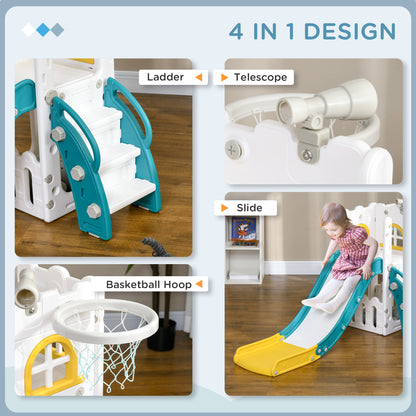 4 in 1 Toddler Slide with Basketball Hoop, Climber, Telescope, Storage Basket, for 1-3 Years Kids Indoor Use, Yellow