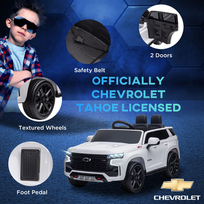 12V Chevrolet TAHOE Ride-On: Remote Control, 3 Speeds, LED Lights, Horn, Music Player for 3-6 Years, White