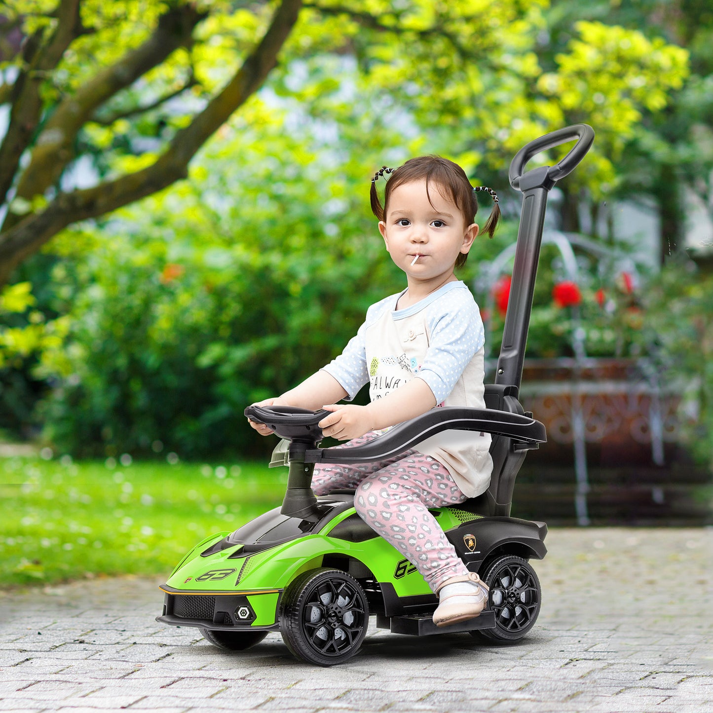 3 in 1 Ride on Push Car for Toddlers, Licensed Kids Sliding Car with Safety Protection Footrest Horn, Green Kids Crystal