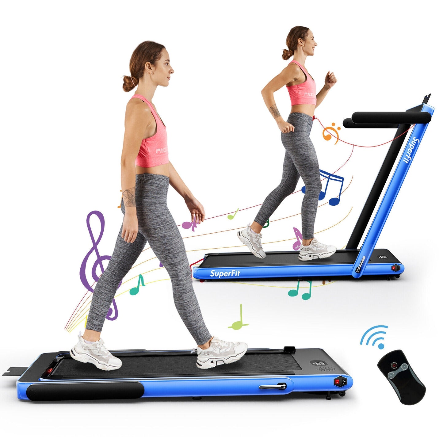 2.25HP 2 in 1 Folding Treadmill with APP Speaker Remote Control-Navy Kids Crystal
