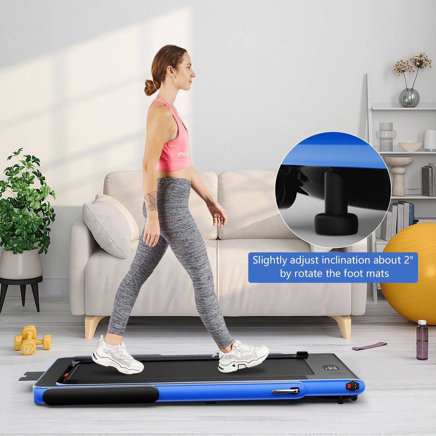 2.25HP 2 in 1 Folding Treadmill with APP Speaker Remote Control-Navy Kids Crystal