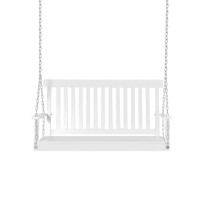 Swing Seat Porch Outdoor 2-Seater Fir Wooden Patio Hanging Bench with Slatted Design for Garden White