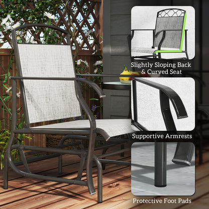 Outdoor Glider Chair Set of 2, Patio Swing Chair with Thickened Breathable Mesh Seat, High Back, Steel Frame, Grey