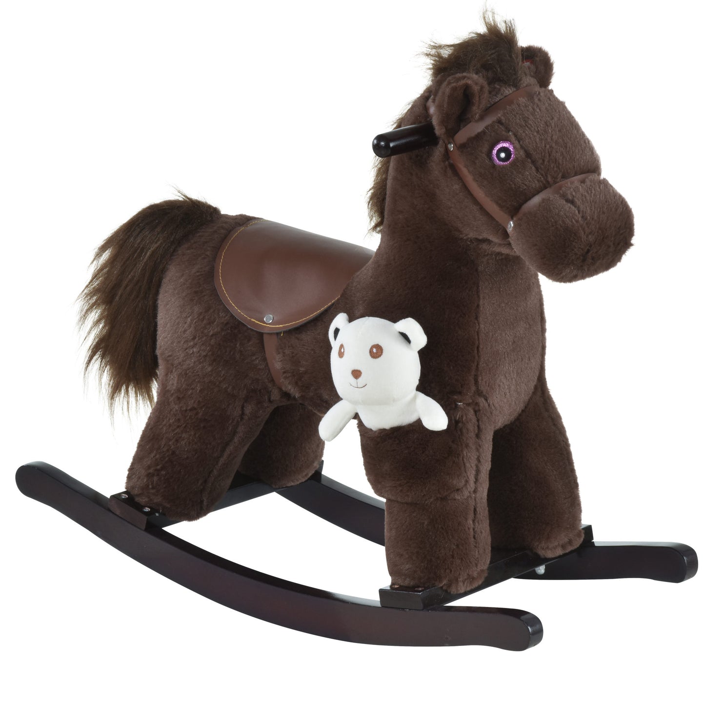 Children's Plush Rocking Horse - Cozy Bear Ride-On Toy with Realistic Sounds, Soft Seat for Kids, Brown Kids Crystal