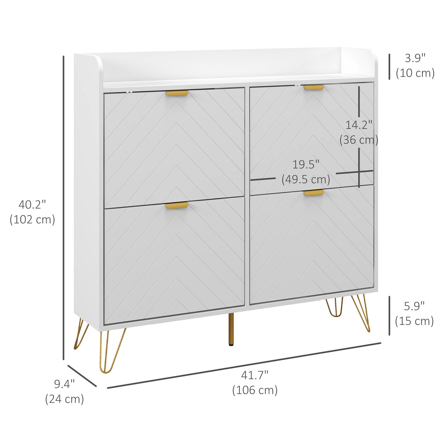 Shoe Storage Cabinet with 4 Flip Drawers Adjustable Shelf 16 Pairs of Shoes Cabinet White Kids Crystal
