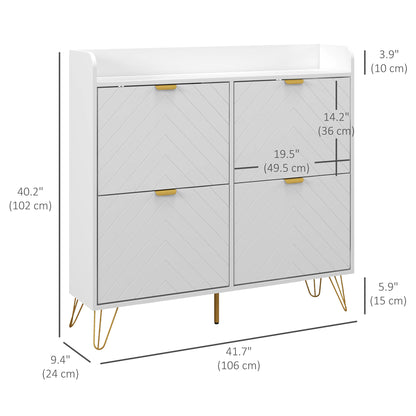 Shoe Storage Cabinet with 4 Flip Drawers Adjustable Shelf 16 Pairs of Shoes Cabinet White